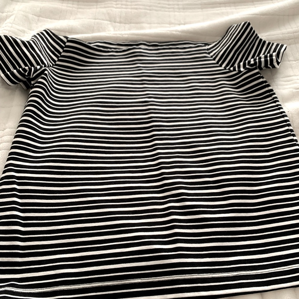 Off shoulder striped top.